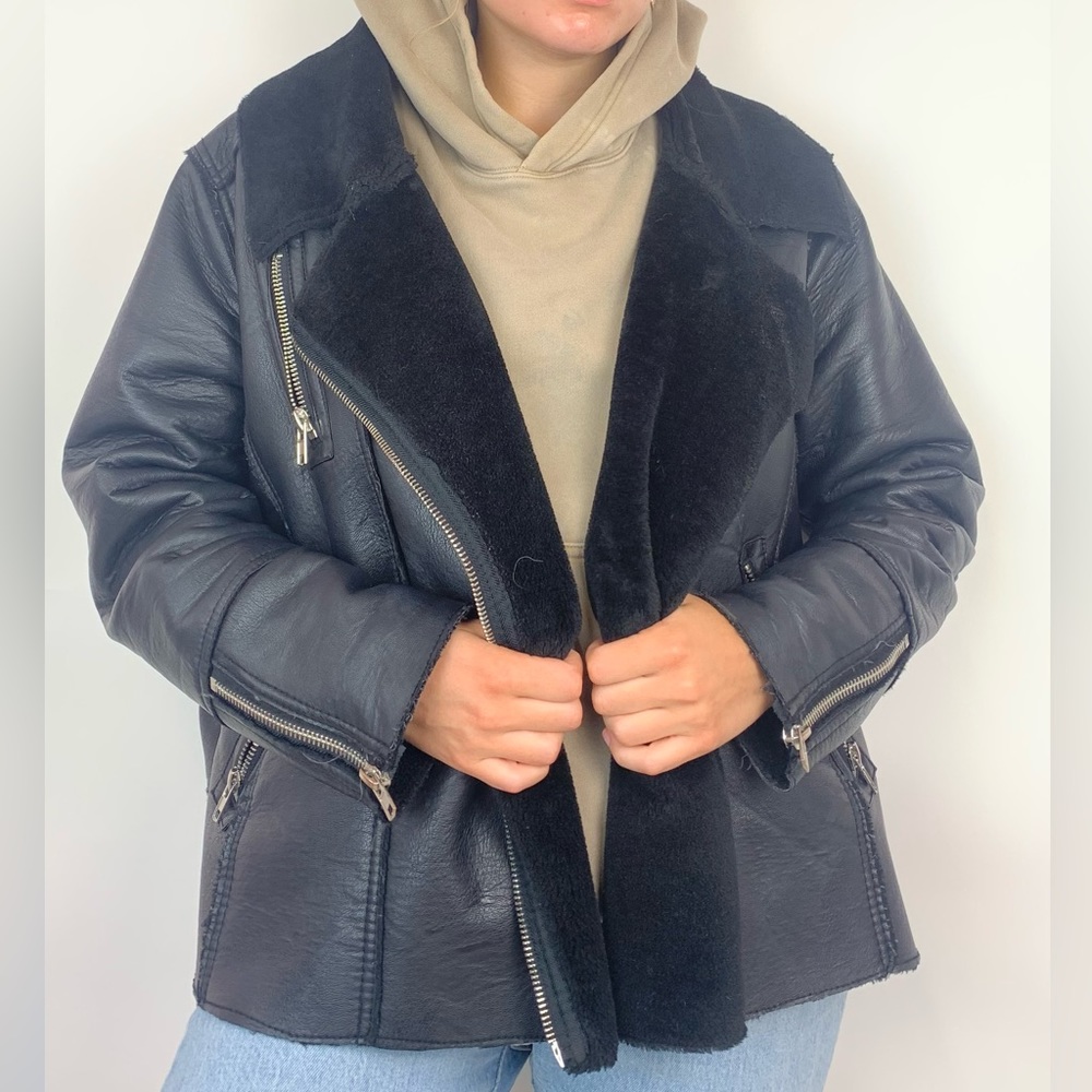FAUX FUR LINED LEATHER JACKET